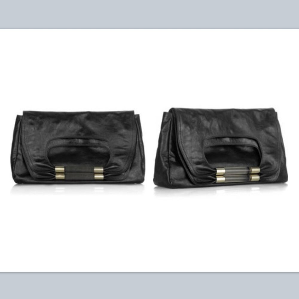 Chloe Clutch Purse Black Leather Nancy FoldOver Lucite Gold Authenticity Cert